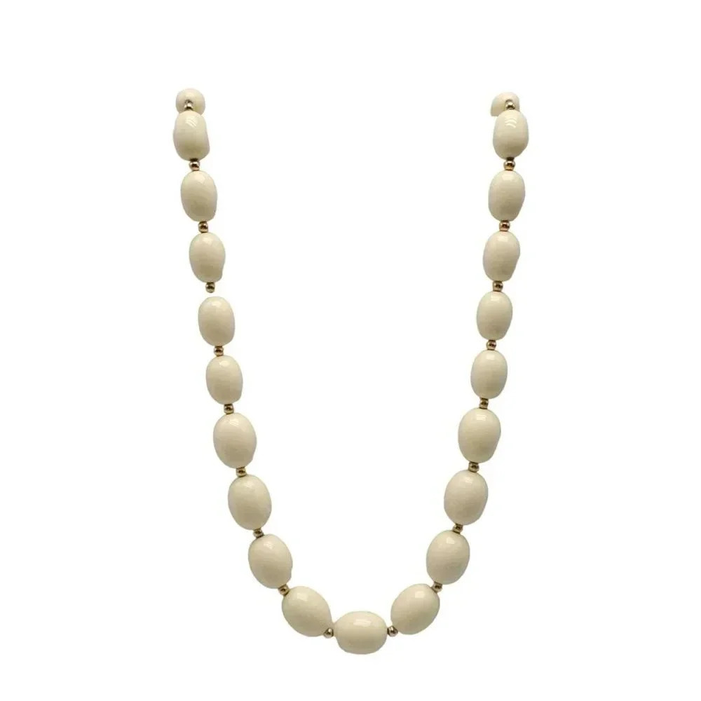 Monet Cream Acrylic Bead Beaded Necklace Lobster Closure Vintage 29 in